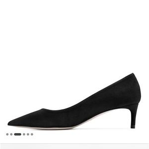 Stuart Weitzman Leigh 45mm Black Suede Pointy Toe Kitten Heel Pumps 11